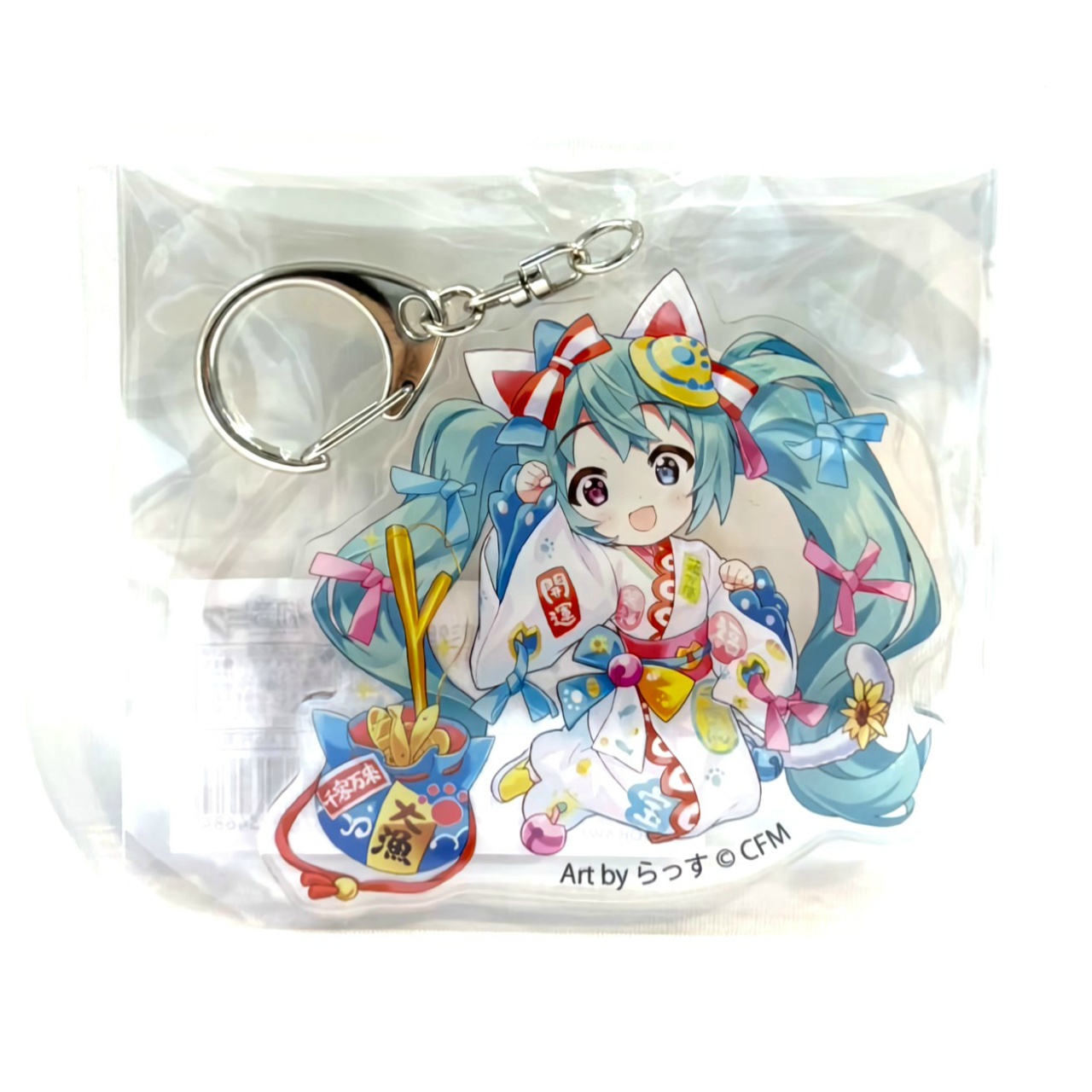 『初音ミク×招き猫』​ダイカットアクリルキーホルダー 初音ミク白猫 Art by らっす