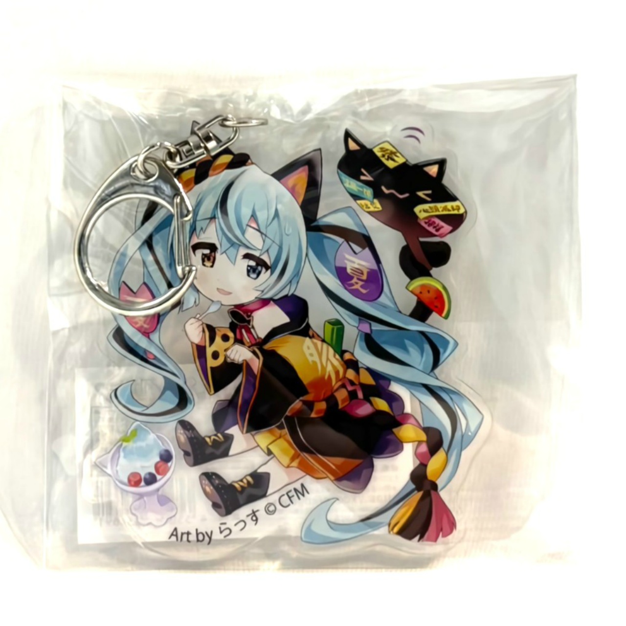 『初音ミク×招き猫』​ダイカットアクリルキーホルダー 初音ミク黒猫 Art by らっす